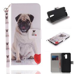 Pug Dog Hand Strap Leather Wallet Case for Samsung Galaxy A6 Plus (2018)