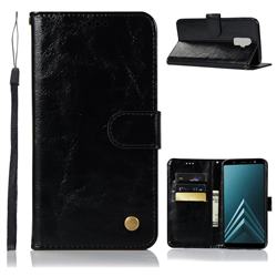 Luxury Retro Leather Wallet Case for Samsung Galaxy A6 Plus (2018) - Black
