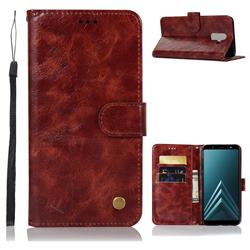 Luxury Retro Leather Wallet Case for Samsung Galaxy A6 Plus (2018) - Wine Red