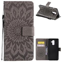 Embossing Sunflower Leather Wallet Case for Samsung Galaxy A6 Plus (2018) - Gray