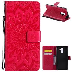 Embossing Sunflower Leather Wallet Case for Samsung Galaxy A6 Plus (2018) - Red