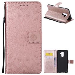 Embossing Sunflower Leather Wallet Case for Samsung Galaxy A6 Plus (2018) - Rose Gold