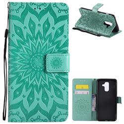 Embossing Sunflower Leather Wallet Case for Samsung Galaxy A6 Plus (2018) - Green