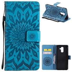 Embossing Sunflower Leather Wallet Case for Samsung Galaxy A6 Plus (2018) - Blue