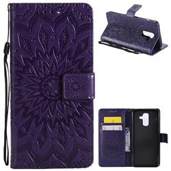 Embossing Sunflower Leather Wallet Case for Samsung Galaxy A6 Plus (2018) - Purple