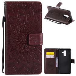Embossing Sunflower Leather Wallet Case for Samsung Galaxy A6 Plus (2018) - Brown