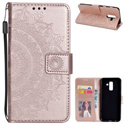 Intricate Embossing Datura Leather Wallet Case for Samsung Galaxy A6 Plus (2018) - Rose Gold