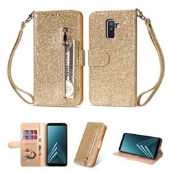 Glitter Shine Leather Zipper Wallet Phone Case for Samsung Galaxy A6 Plus (2018) - Gold