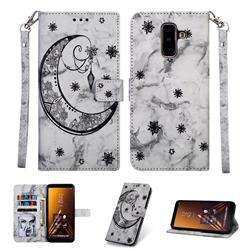 Moon Flower Marble Leather Wallet Phone Case for Samsung Galaxy A6 Plus (2018) - Black