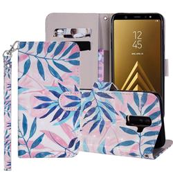 Green Leaf 3D Painted Leather Phone Wallet Case Cover for Samsung Galaxy A6 Plus (2018)
