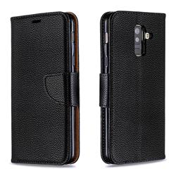 Classic Luxury Litchi Leather Phone Wallet Case for Samsung Galaxy A6 Plus (2018) - Black