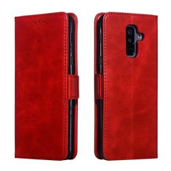 Retro Classic Calf Pattern Leather Wallet Phone Case for Samsung Galaxy A6 Plus (2018) - Red