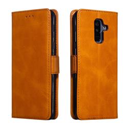 Retro Classic Calf Pattern Leather Wallet Phone Case for Samsung Galaxy A6 Plus (2018) - Yellow