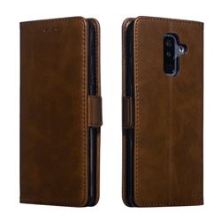 Retro Classic Calf Pattern Leather Wallet Phone Case for Samsung Galaxy A6 Plus (2018) - Brown