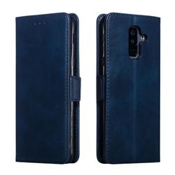Retro Classic Calf Pattern Leather Wallet Phone Case for Samsung Galaxy A6 Plus (2018) - Blue