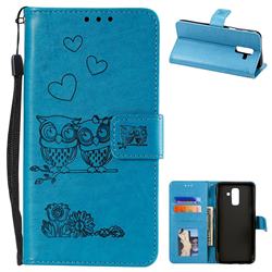 Embossing Owl Couple Flower Leather Wallet Case for Samsung Galaxy A6 Plus (2018) - Blue