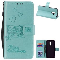 Embossing Owl Couple Flower Leather Wallet Case for Samsung Galaxy A6 Plus (2018) - Green