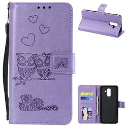 Embossing Owl Couple Flower Leather Wallet Case for Samsung Galaxy A6 Plus (2018) - Purple