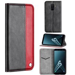Classic Business Ultra Slim Magnetic Sucking Stitching Flip Cover for Samsung Galaxy A6 Plus (2018) - Red