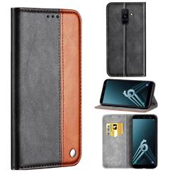 Classic Business Ultra Slim Magnetic Sucking Stitching Flip Cover for Samsung Galaxy A6 Plus (2018) - Brown