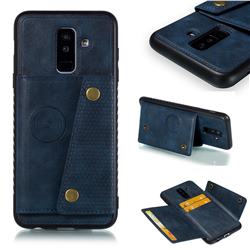Retro Multifunction Card Slots Stand Leather Coated Phone Back Cover for Samsung Galaxy A6 Plus (2018) - Blue