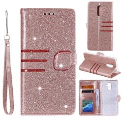 Retro Stitching Glitter Leather Wallet Phone Case for Samsung Galaxy A6 Plus (2018) - Rose Gold