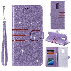 Retro Stitching Glitter Leather Wallet Phone Case for Samsung Galaxy A6 Plus (2018) - Purple