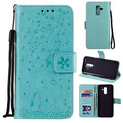 Embossing Cherry Blossom Cat Leather Wallet Case for Samsung Galaxy A6 Plus (2018) - Green