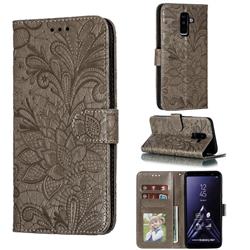 Intricate Embossing Lace Jasmine Flower Leather Wallet Case for Samsung Galaxy A6 Plus (2018) - Gray