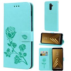 Embossing Rose Flower Leather Wallet Case for Samsung Galaxy A6 Plus (2018) - Green