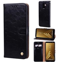 Luxury Retro Oil Wax PU Leather Wallet Phone Case for Samsung Galaxy A6 Plus (2018) - Deep Black