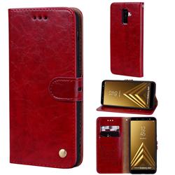 Luxury Retro Oil Wax PU Leather Wallet Phone Case for Samsung Galaxy A6 Plus (2018) - Brown Red
