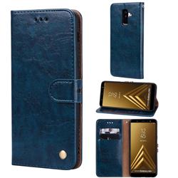 Luxury Retro Oil Wax PU Leather Wallet Phone Case for Samsung Galaxy A6 Plus (2018) - Sapphire