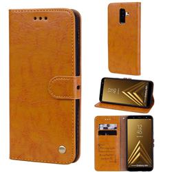 Luxury Retro Oil Wax PU Leather Wallet Phone Case for Samsung Galaxy A6 Plus (2018) - Orange Yellow