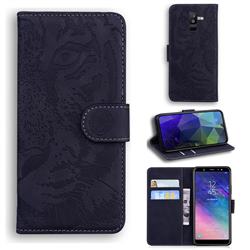 Intricate Embossing Tiger Face Leather Wallet Case for Samsung Galaxy A6 Plus (2018) - Black