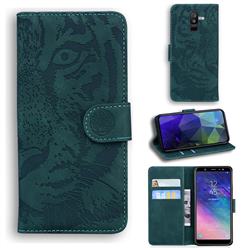 Intricate Embossing Tiger Face Leather Wallet Case for Samsung Galaxy A6 Plus (2018) - Green