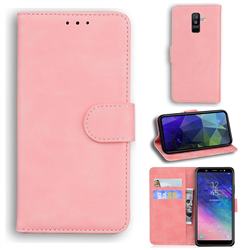 Retro Classic Skin Feel Leather Wallet Phone Case for Samsung Galaxy A6 Plus (2018) - Pink
