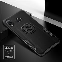 Knight Armor Anti Drop PC + Silicone Invisible Ring Holder Phone Cover for Samsung Galaxy A6s - Black