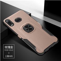Knight Armor Anti Drop PC + Silicone Invisible Ring Holder Phone Cover for Samsung Galaxy A6s - Rose Gold