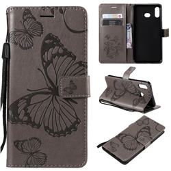 Embossing 3D Butterfly Leather Wallet Case for Samsung Galaxy A6s - Gray