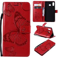 Embossing 3D Butterfly Leather Wallet Case for Samsung Galaxy A6s - Red