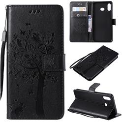 Embossing Butterfly Tree Leather Wallet Case for Samsung Galaxy A6s - Black