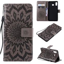 Embossing Sunflower Leather Wallet Case for Samsung Galaxy A6s - Gray