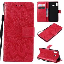 Embossing Sunflower Leather Wallet Case for Samsung Galaxy A6s - Red