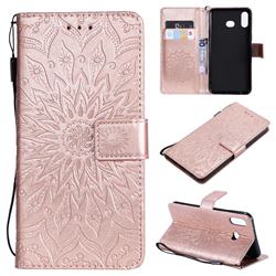 Embossing Sunflower Leather Wallet Case for Samsung Galaxy A6s - Rose Gold