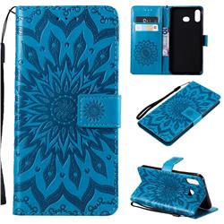 Embossing Sunflower Leather Wallet Case for Samsung Galaxy A6s - Blue
