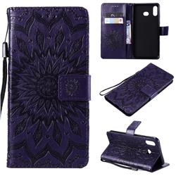 Embossing Sunflower Leather Wallet Case for Samsung Galaxy A6s - Purple