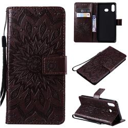 Embossing Sunflower Leather Wallet Case for Samsung Galaxy A6s - Brown