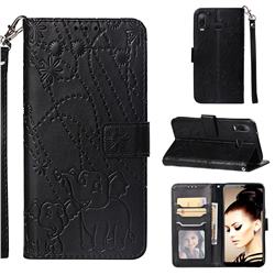 Embossing Fireworks Elephant Leather Wallet Case for Samsung Galaxy A6s - Black