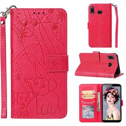Embossing Fireworks Elephant Leather Wallet Case for Samsung Galaxy A6s - Red